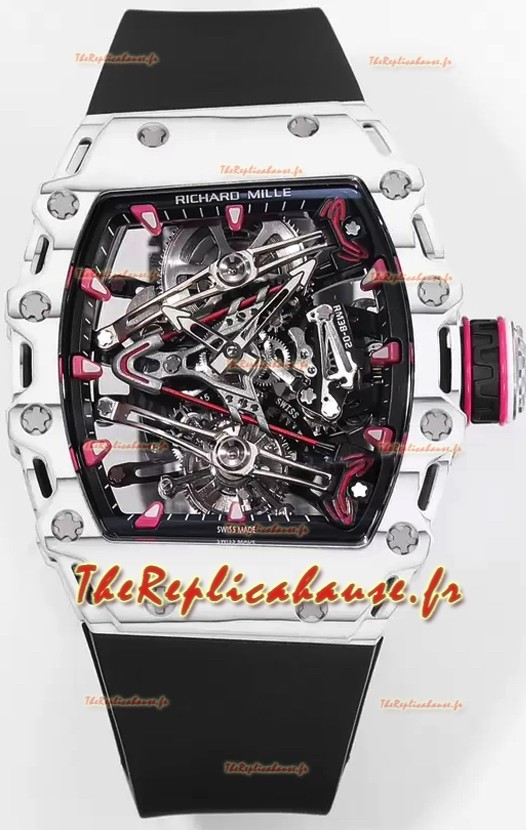 Richard Mille RM38-02 Carbone blanc Bubba Watson Caoutchouc noir Mouvement Tourbillon Réplique miroir 1:1