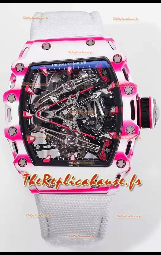 Richard Mille RM38-02 Carbone blanc/rose Bubba Watson Mouvement Tourbillon Nylon blanc Réplique miroir 1:1