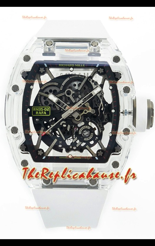 Richard Mille RM35-02 Rafael Nadal Boîtier saphir transparent avec Tourbillon Véritable Montre Super Clone