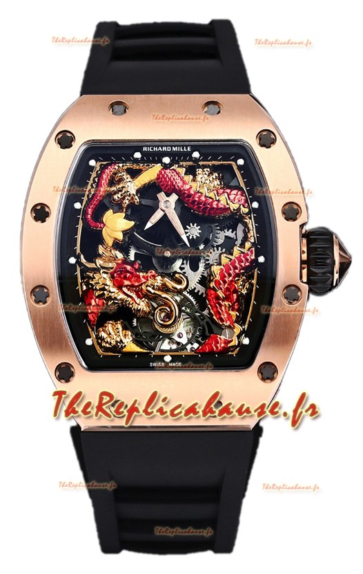 Montre Richard Mille RM057 en or rose avec cadran en forme de dragon et mouvement automatique suisse