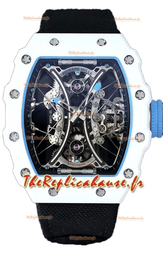 Richard Mille RM53-01 Pablo Mac Donough Boîtier TPT blanc Bracelet Nylon noir Montre Suisse Réplique