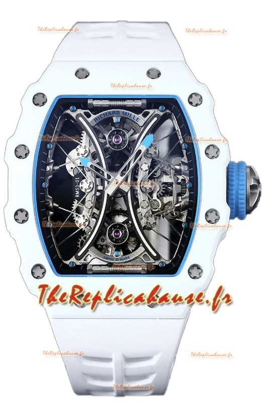 Richard Mille RM53-01 Pablo Mac Donough Boîtier TPT et caoutchouc blanc Montre réplique suisse