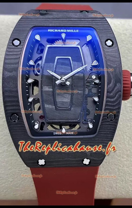 Richard Mille RM07 Boîtier carbone noir Bracelet rouge Superclone 1:1 Montre Suisse Réplique 