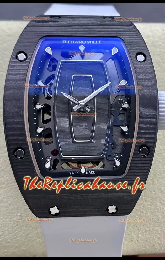 Richard Mille RM07 Boîtier noir en carbone Bracelet blanc Superclone 1:1 Montre Suisse Réplique 