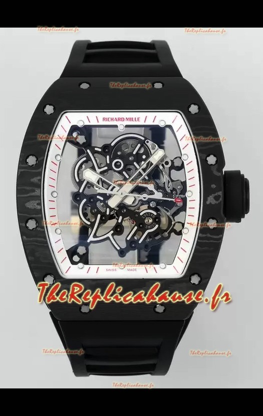 Richard Mille RM055 Boîtier carbone noir Caoutchouc noir Mouvement Tourbillon Véritable Superclone 1:1 