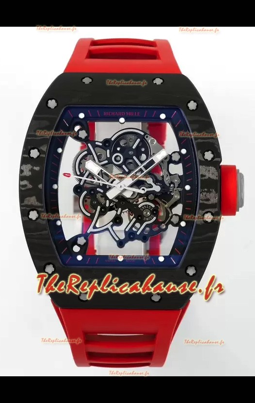 Richard Mille RM055 Boîtier en carbone noir Bracelet en caoutchouc rouge Tourbillon Superclone authentique 1:1 