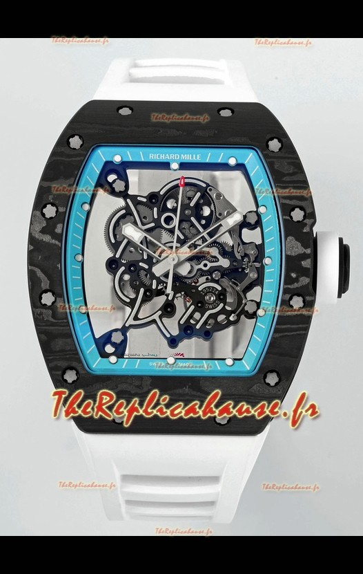 Richard Mille RM055 Boîtier en carbone noir Jantes bleues Montre Tourbillon Superclone Authentique 1:1 