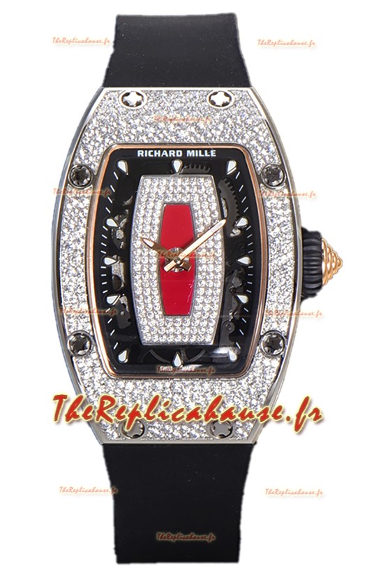 Montre Richard Mille RM007 Cadran rouge pavé de diamants Acier 904L Superclone Suisse