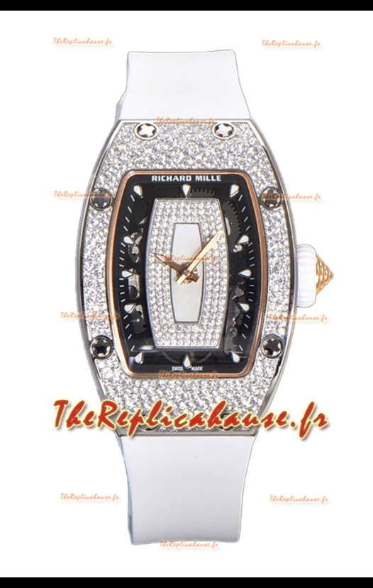 Richard Mille RM007 Pavé de Diamants Bracelet et Cadran Blanc 904L Montre Suisse Superclone