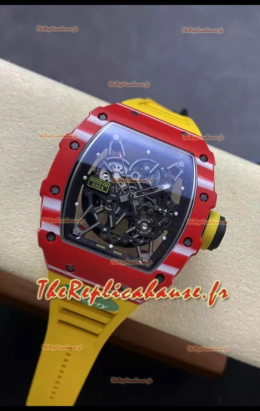 Richard Mille RM35-02 Rafael Nadal Bracelet Rouge Carbone Jaune avec Tourbillon Authentique Montre Super Clone