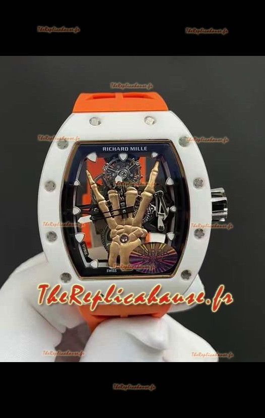 Richard Mille RM66 Flying Tourbillon Véritable Céramique Blanche Bracelet Orange Superclone Réplique Montre 
