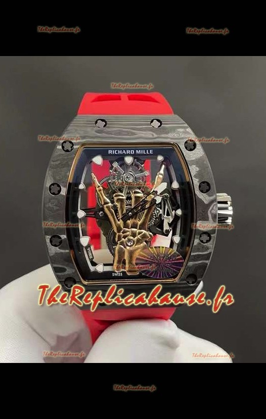 Richard Mille RM66 Flying Tourbillon Authentique Noir Carbone Bracelet Rouge Superclone Réplique Montre 