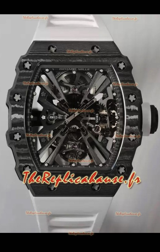 Richard Mille RM12-01 Montre réplique 1:1 en fibre de carbone avec mouvement à tourbillon véritable
