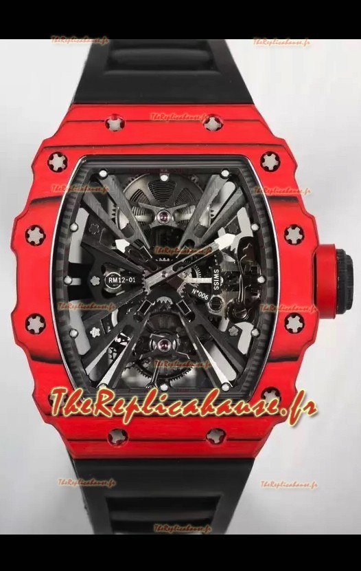 Richard Mille RM12-01 Montre réplique 1:1 du mouvement tourbillon authentique avec boîtier en fibre de carbone