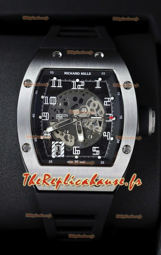 Réplique de montre Richard Mille RM010 en acier inoxydable avec bracelet noir