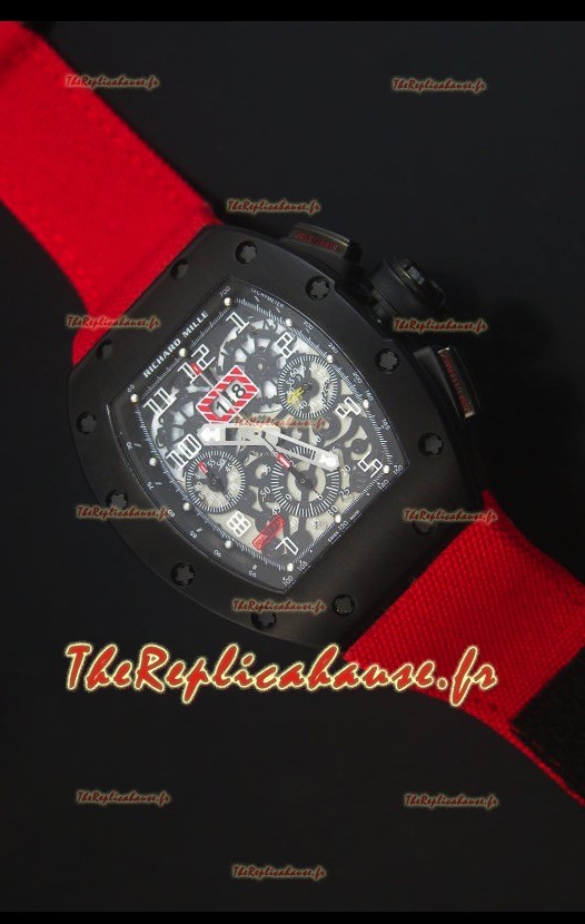 Richard Mille RM011 Filipe Massa PVD Montre Réplique Suisse avec Sangle en Nylon Rouge