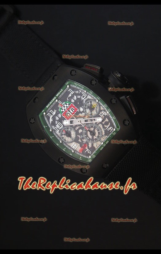 Richard Mille RM011 Filipe Massa PVD Montre Réplique Suisse avec Sangle en Nylon Noire