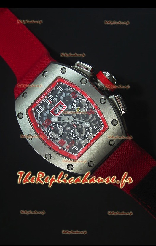 Richard Mille RM011 Filipe MassaBoîtier en Titane Montre Réplique Suisse avec Sangle en Nylon Rouge