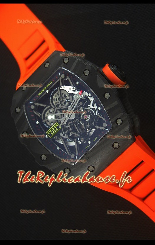 Richard Mille RM035-2 Rafael Nadal Boîtier en Carbone forgé avec Sangle en Caoutchouc Rouge