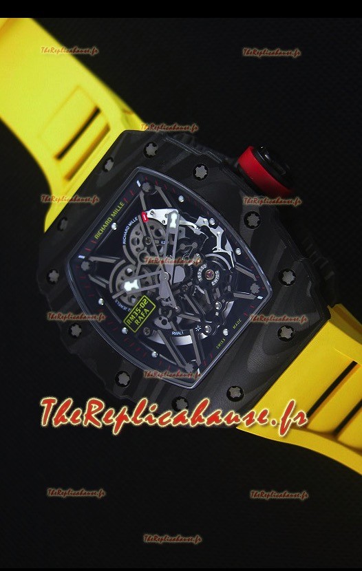 Richard Mille RM035-2 Rafael Nadal Boîtier en Carbone forgé avec Sangle en Caoutchouc Jaune