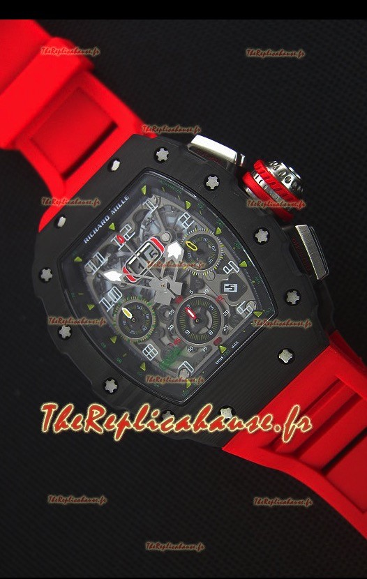 Richard Mille RM011-03 Montre avec boîtier en Un morceau de Carbone forgé Noir et Bracelet Rouge