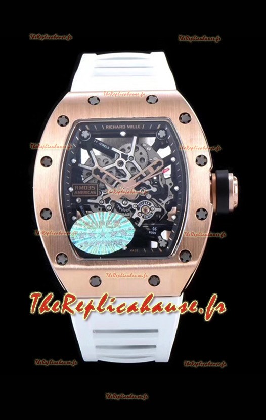 Richard Mille RM035 AMERICAS Montre réplique en or rose 18 carats avec bracelet blanc