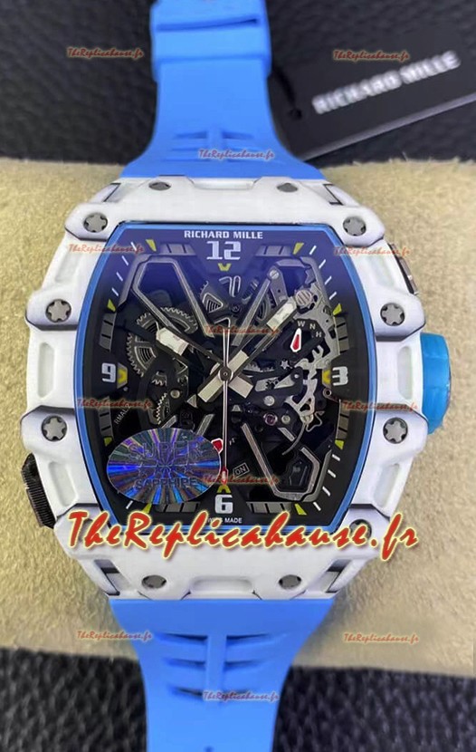 Richard Mille RM35-03 Rafael Nadal Edition Boîtier en fibre de carbone blanc Miroir 1:1 Montre réplique avec bracelet bleu 
