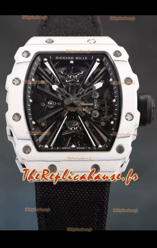 Richard Mille RM12-01 White Carbon Fiber Case Genuine Tourbillon Movement Miroir 1:1 Replica Watch
