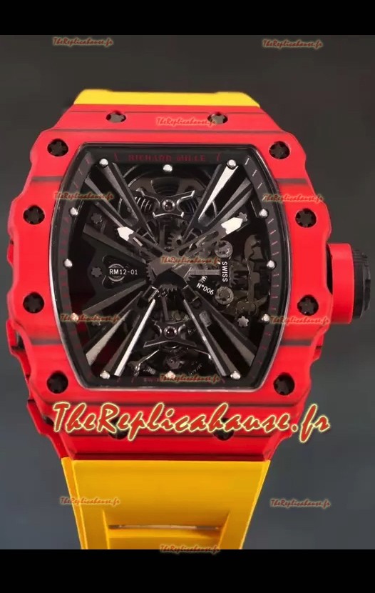 Richard Mille RM12-01 Carbon Fiber Genuine Tourbillon Movement Réplique montres 1:1 miroir