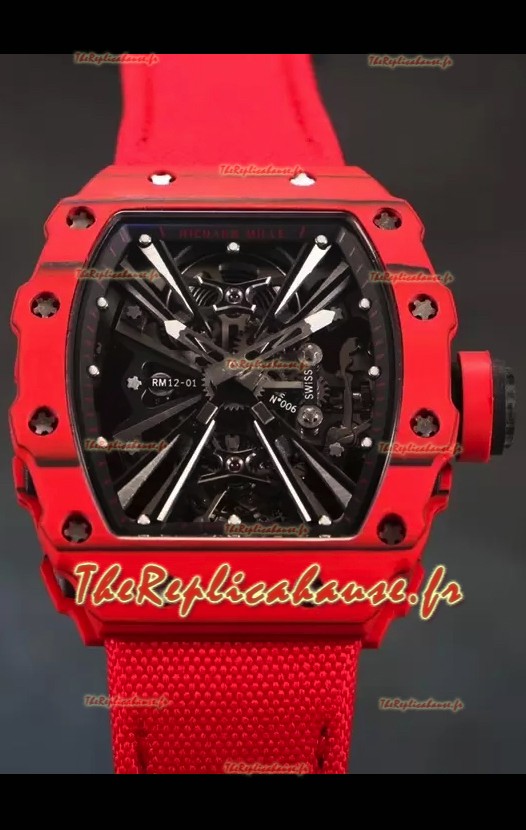 Richard Mille RM12-01 Fibre de carbone Véritable Mouvement Tourbillon Réplique Montre Miroir 1:1