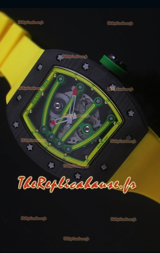 Montre Replica Suisse RM059 Yohan Blake Richard Mille avec Boitier en Carbone Forgé avec une Lunette Jaune