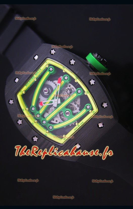 Montre Replica Suisse RM059 Yohan Blake Richard Mille avec Boitier en Carbone Forgé avec une Lunette Jaune