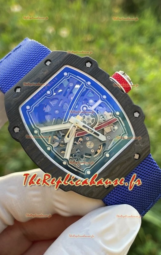 Richard Mille Super Clone RM67-02 Sébastien Ogier Carbone Noir TPT 37 Grammes Montre Bracelet Bleu 