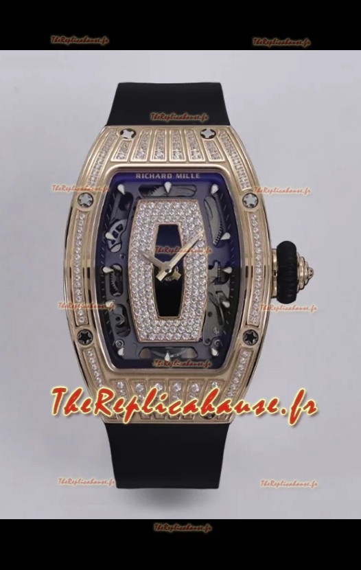 Richard Mille Super Clone RM07-01 Sertie de diamants 904L Boîtier or rose Automatique Réplique Montre