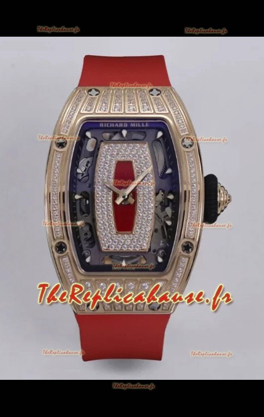 Richard Mille Super Clone RM07-01 Sertie de diamants 904L Boîtier or rose Automatique Réplique Montre