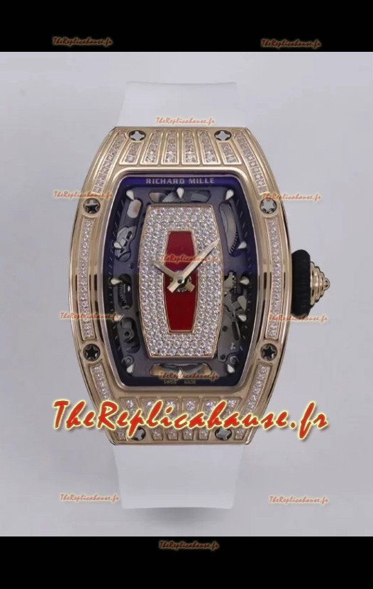 Richard Mille Super Clone RM07-01 Sertie de diamants904L Boîtier or rose Automatique Réplique Montre