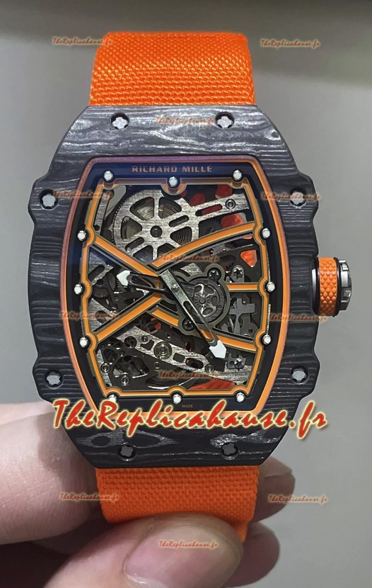 Montre Richard Mille Super Clone RM67-02 Carbone noir TPT 37 Grammes Bracelet Orange