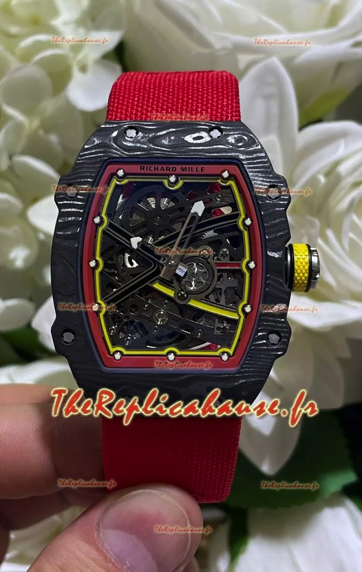 Montre Richard Mille Super Clone RM67-02 Alexander Zverev Carbone Noir TPT 37 Grammes Bracelet Rouge