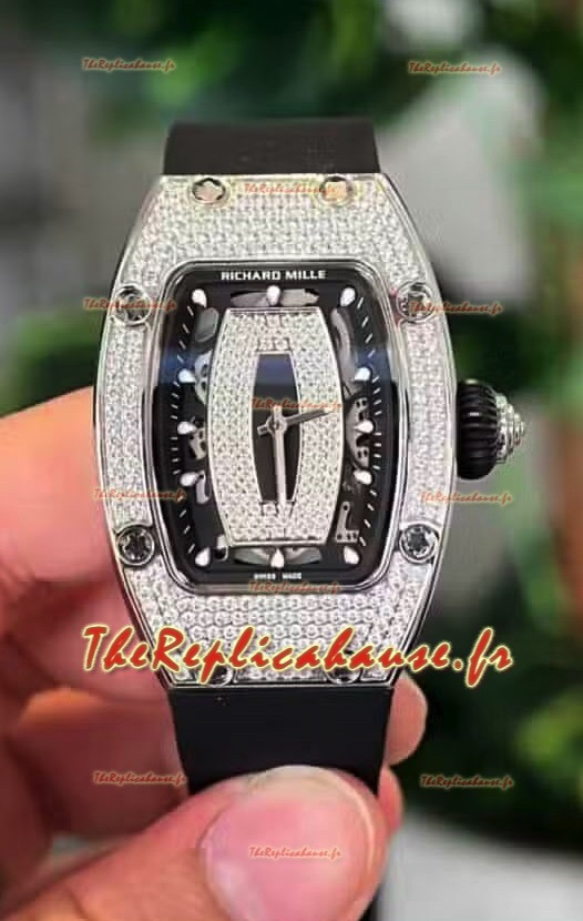 Richard Mille RM007 Sertie Diamants Cadran Noir 904L Acier Montre Suisse Superclone