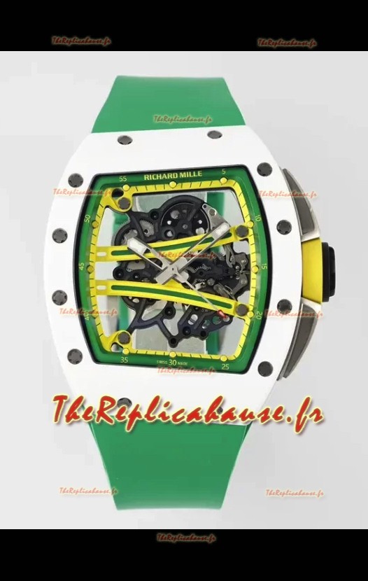 Richard Mille Super Clone RM61-01 Céramique blanche Bracelet vert Montre Suisse Réplique