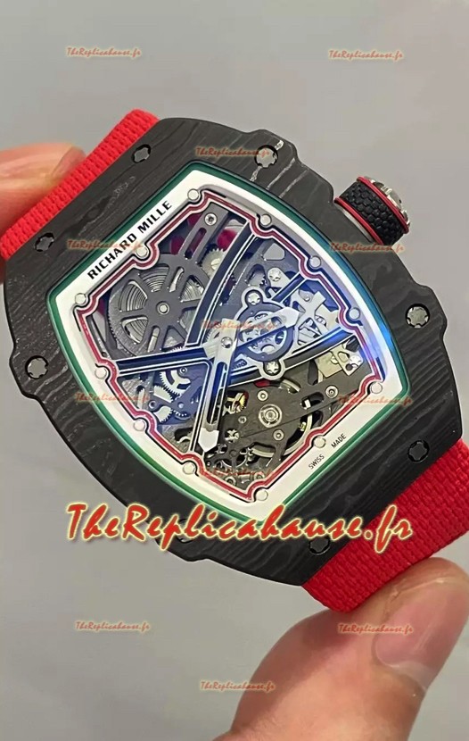 Montre Richard Mille Super Clone RM67-02 Carbone Noir TPT 37 Grammes Bracelet Rouge