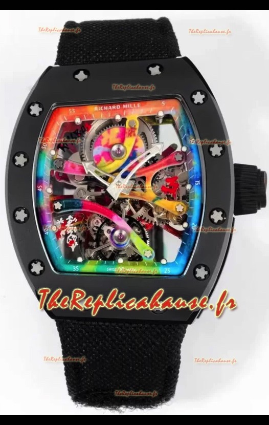 Richard Mille Super Clone RM68-01 Tourbillon boîtier et bracelet en céramique noire Réplique Suisse