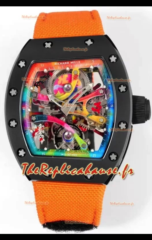 Richard Mille Super Clone RM68-01 Tourbillon Suisse Boîtier Céramique Noire Bracelet Nylon Réplique