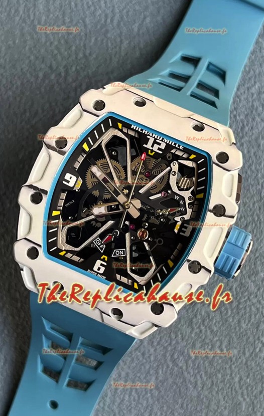 Richard Mille RM35-03 Rafael Nadal Edition Blanc Boîtier en fibre de carbone Montre Réplique Miroir 1:1 à bracelet bleu