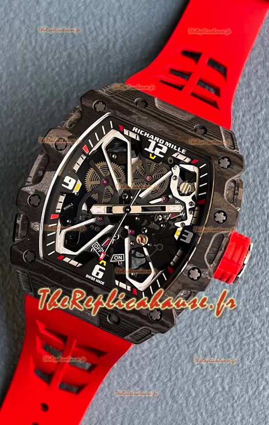 Richard Mille RM35-03 Rafael Nadal Edition - Montre réplique 1:1 avec boîtier en fibre de carbone noir et bracelet rouge