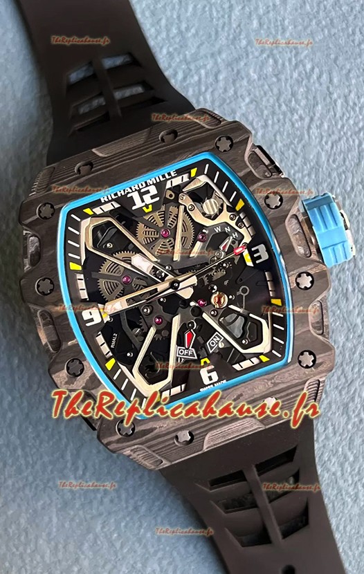 Richard Mille RM35-03 Rafael Nadal Edition - Montre réplique 1:1 avec boîtier en fibre de carbone noir et bracelet noir