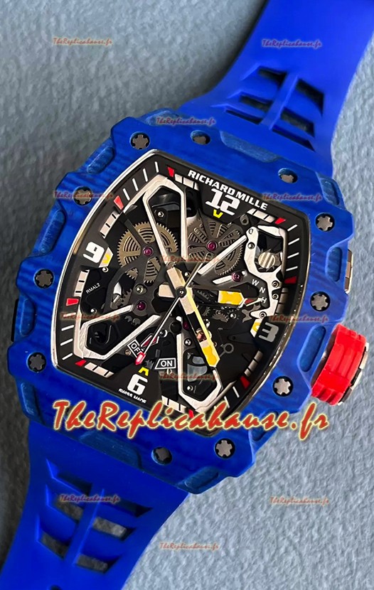 Richard Mille RM35-03 Rafael Nadal Edition Montre réplique 1:1 avec boîtier en fibre de carbone et bracelet bleu