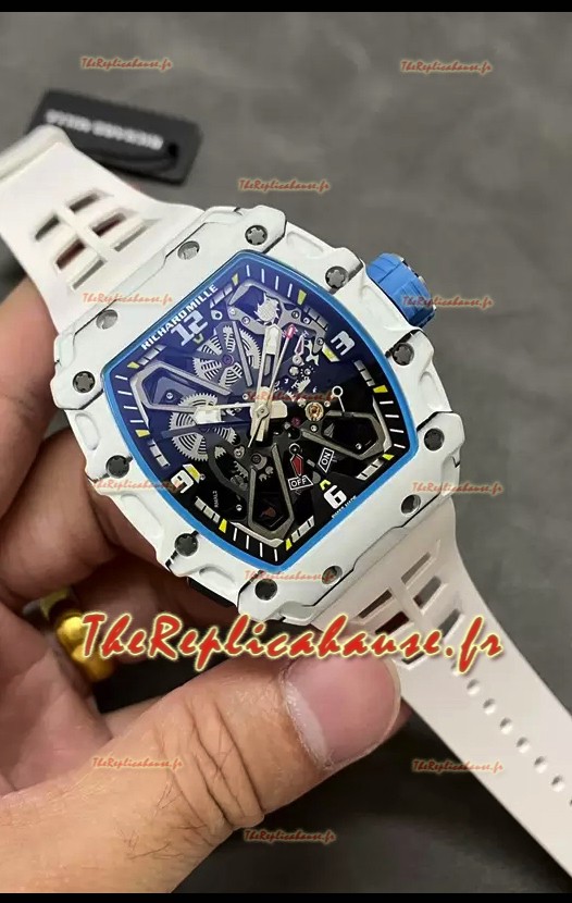 Richard Mille RM35-03 Rafael Nadal Edition Montre réplique 1:1 avec boîtier en fibre de carbone blanc et bracelet blanc