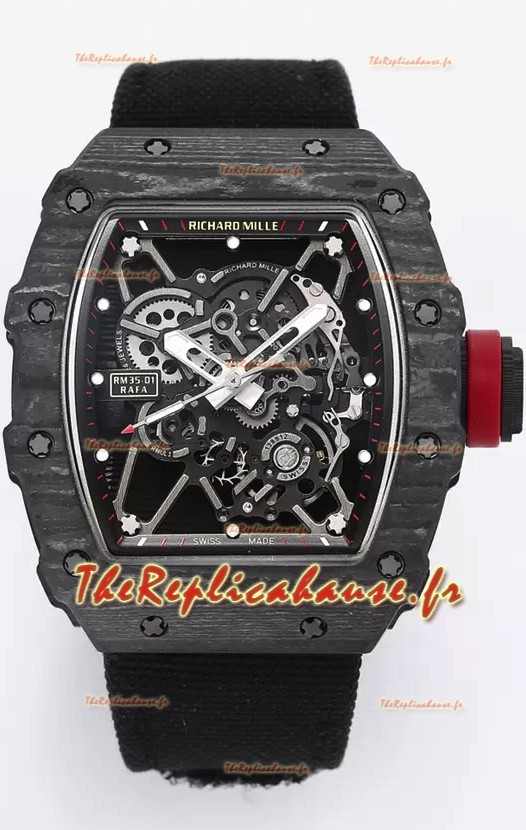 Richard Mille RM35-01 Rafael Nadal - Montre Super Clone Tourbillon Véritable - Boîtier en Fibre de Carbone