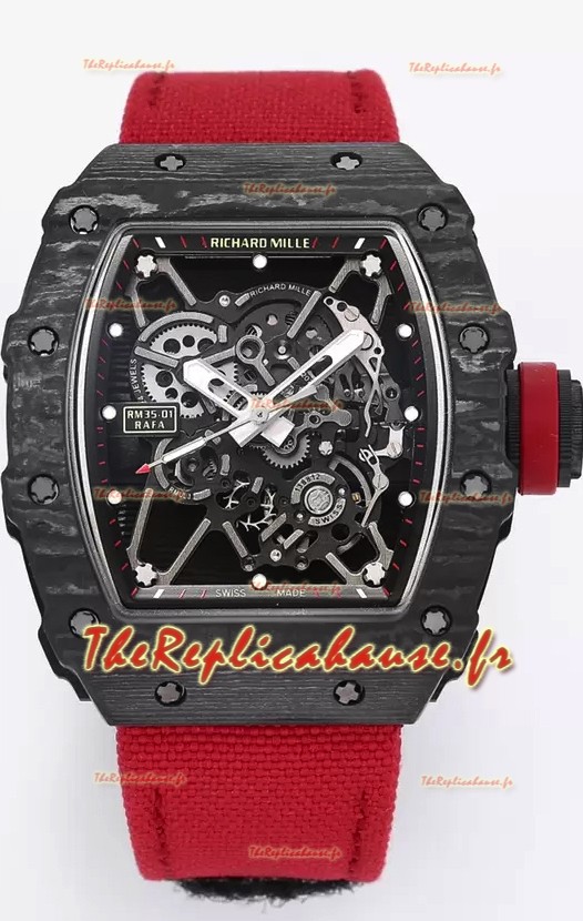 Richard Mille RM35-01 Rafael Nadal - Montre Super Clone Tourbillon Véritable - Boîtier en Fibre de Carbone